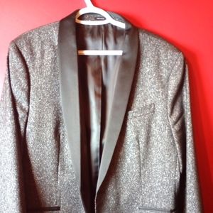JF J.Ferrar Men's 46 R Slim Fit Black & Silver Blazer